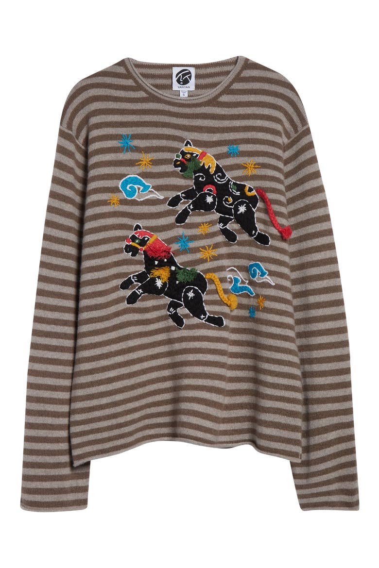 Lunar New Year Horse Embroidered Roll Neck Lambswool Sweater, Alternate, color, WARM GREY