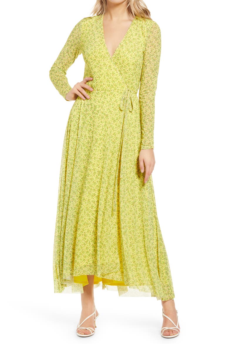 Wyatt Floral Long Sleeve Midi Wrap Dress, Main, color, BUTTERCUP DITSY