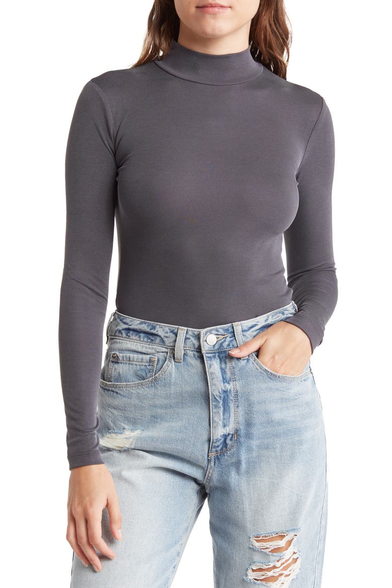 Mock Neck Jersey Bodysuit, Main, color, BLACK