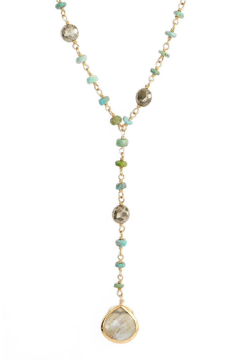Yaeli Satellite 24 Semiprecious Stone Y-Necklace, Alternate, color, TURQUOISE / LABRADORITE