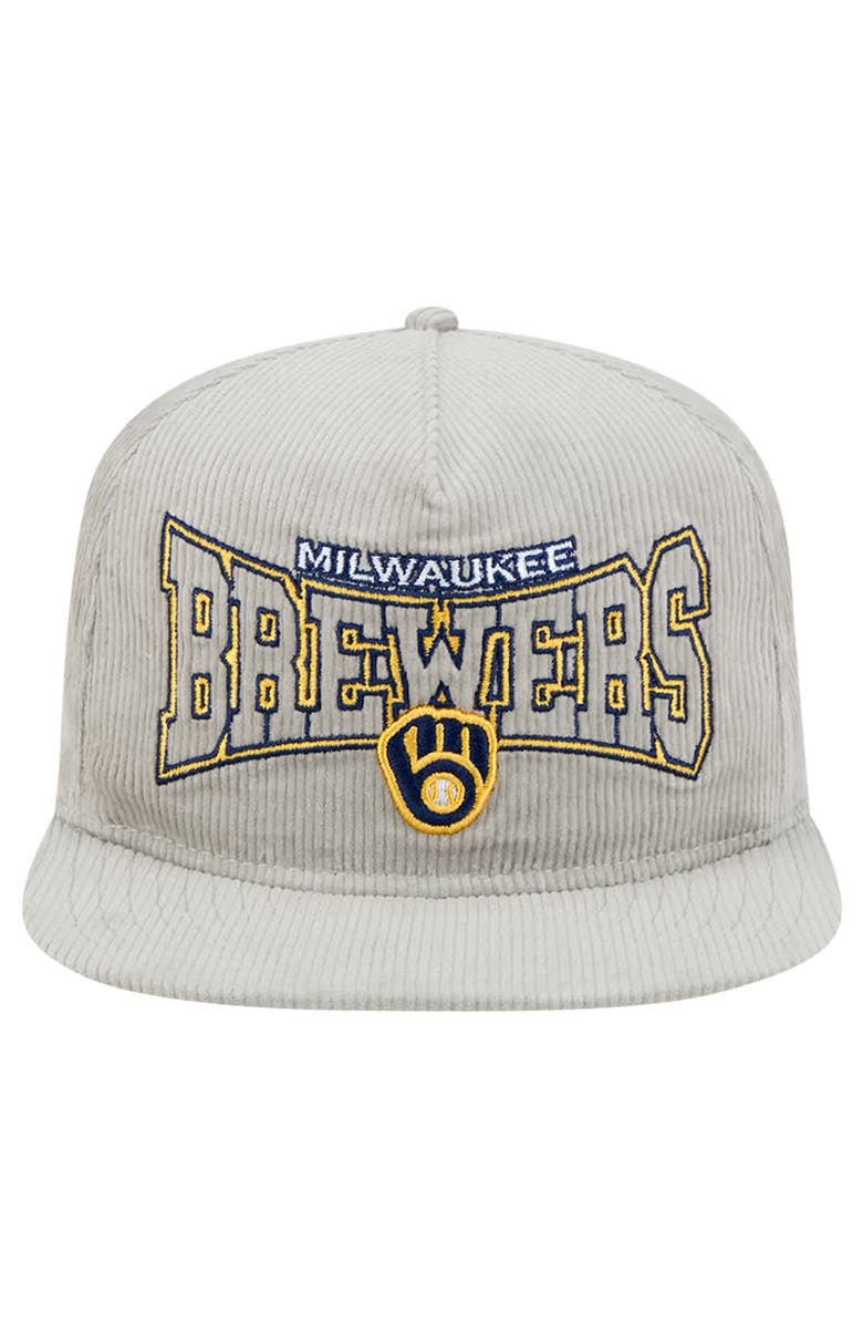 New Era Men's New Era Gray Milwaukee Brewers Corduroy Golfer Snapback Hat, Alternate, color, 