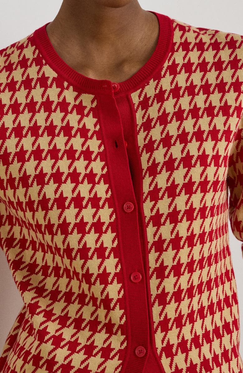 Lauren Ralph Lauren Houndstooth Cotton Blend Cardigan, Alternate, color, Red/ Tan