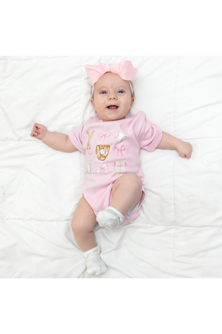 Baseball Cutie Short Sleeve Romper, Alternate, color, Ballet Pink