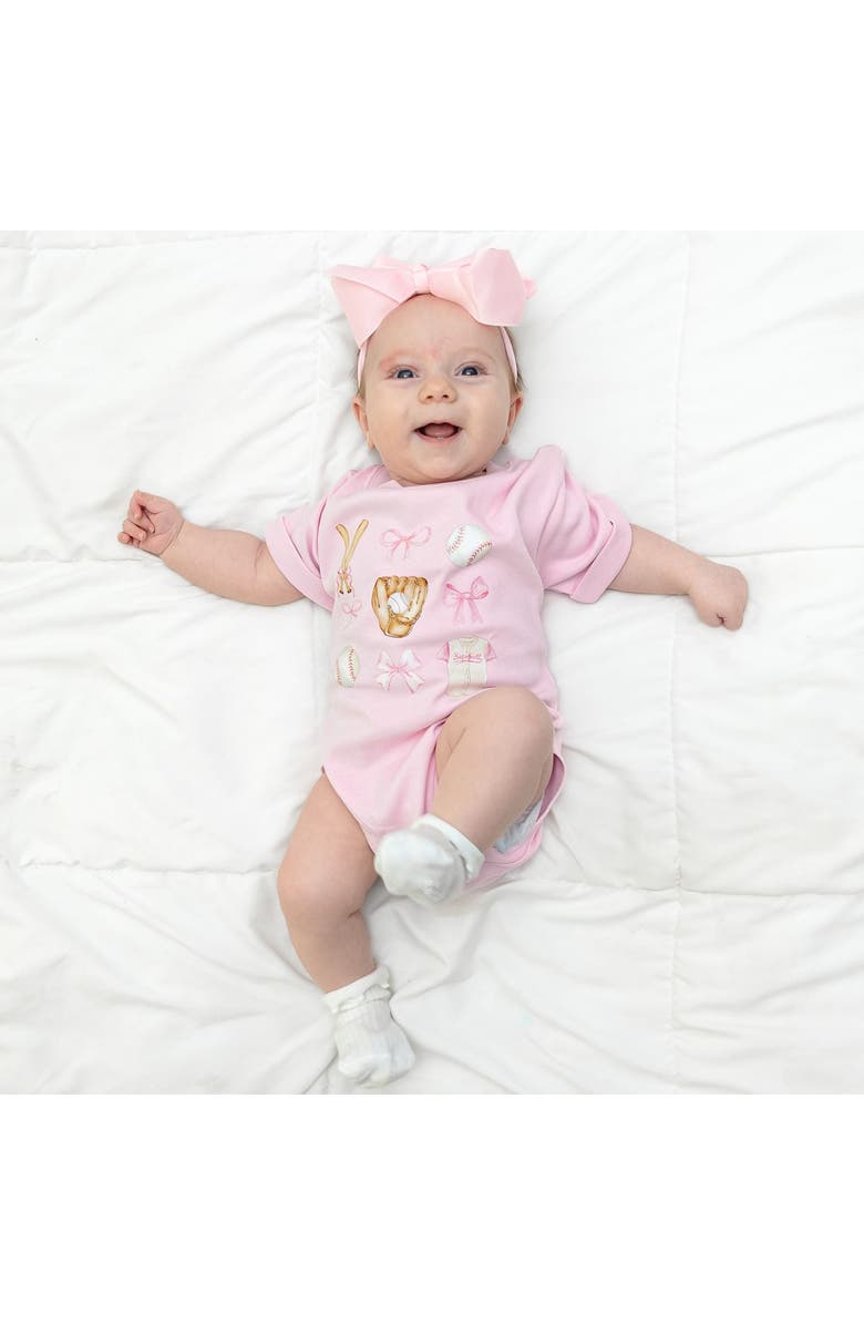 Sweet Wink Baseball Cutie Short Sleeve Romper, Alternate, color, Ballet Pink