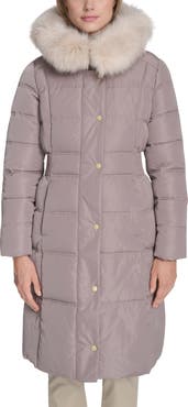 Cole Haan Signature Hooded Puffer Coat with Bib & Faux Fur Trim
