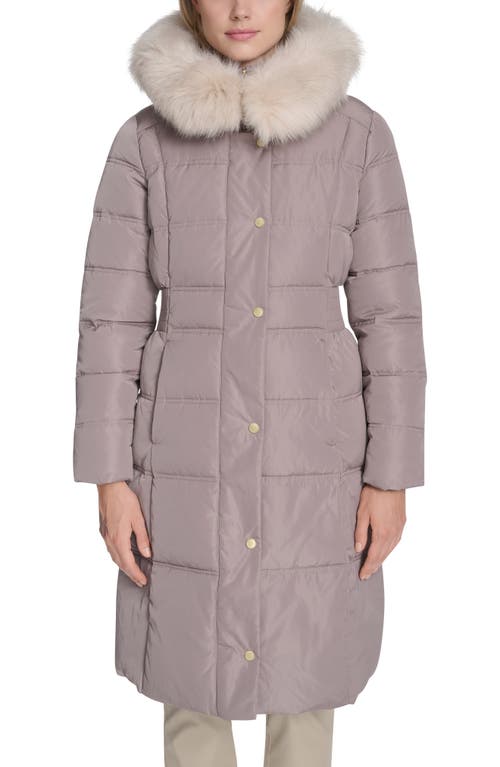 Cole Haan Signature Hooded Puffer Coat With Bib & Faux Fur Trim In Brown