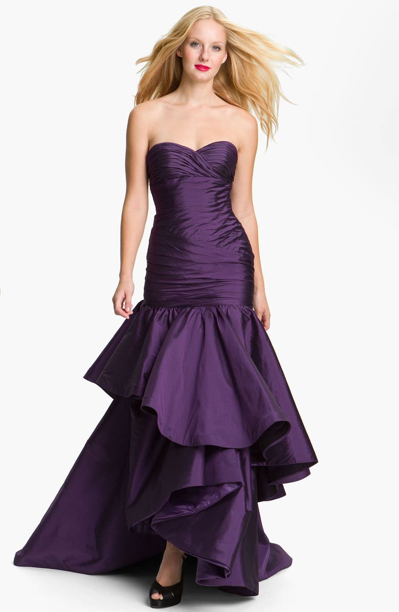 ML Monique Lhuillier Strapless High/Low Taffeta Mermaid Gown, Main, color,