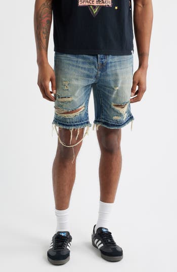 Billionaire Boys Club Bb Cadet Distressed Cutoff Denim Shorts In Blue