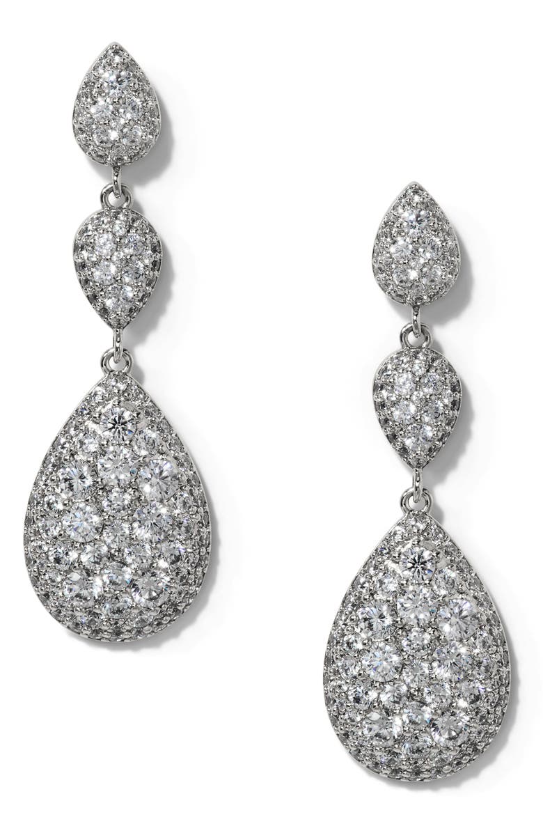 Nadri Crushed Pavé Triple Drop Earrings, Alternate, color, Rhodium