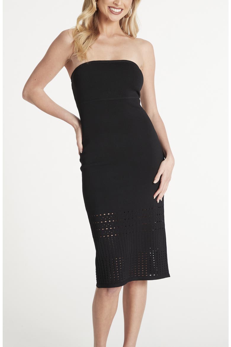 Elisa Strapless Knit Dress, Alternate, color, BLACK
