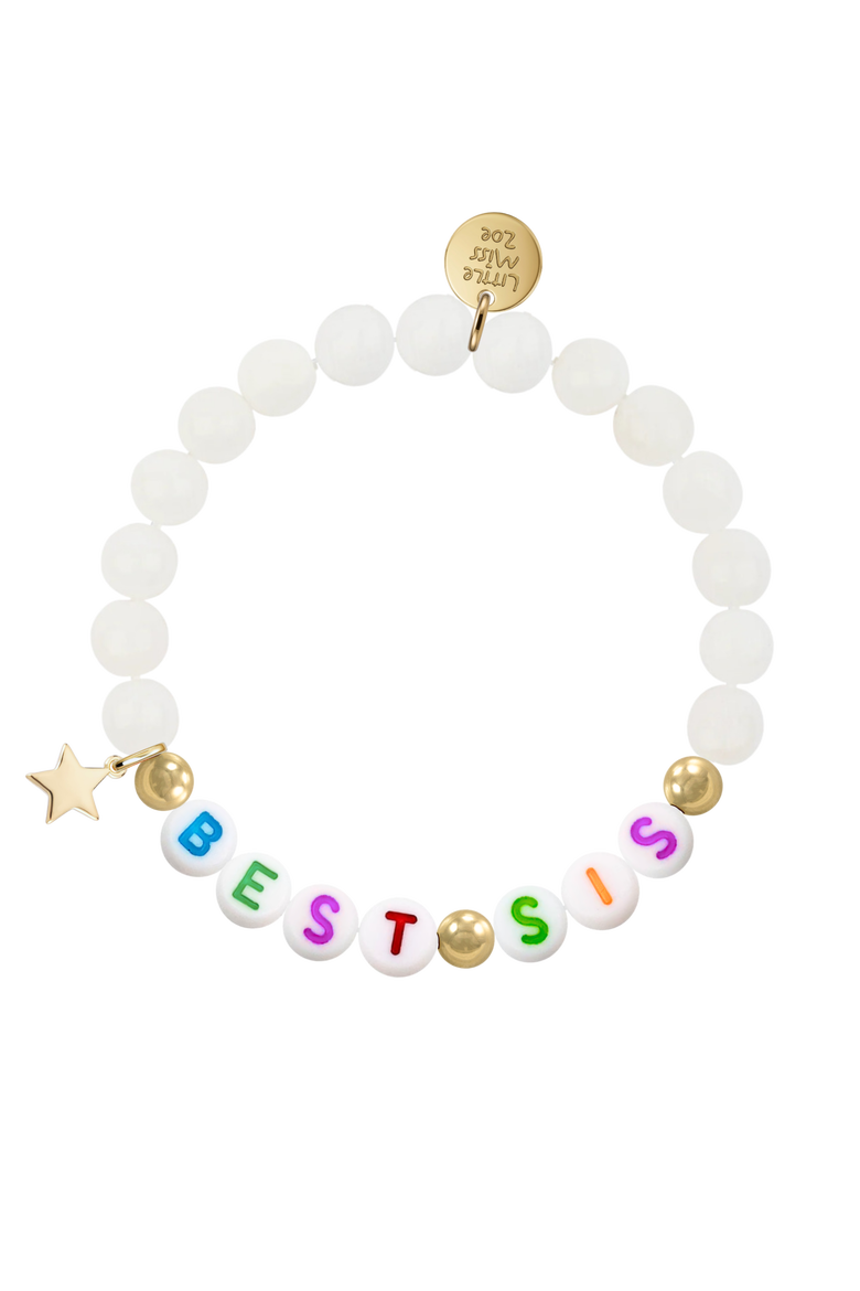 Semi-Precious Gemstone Best Sis Bracelet in Gift Pouch, Main, color, White Brilliant