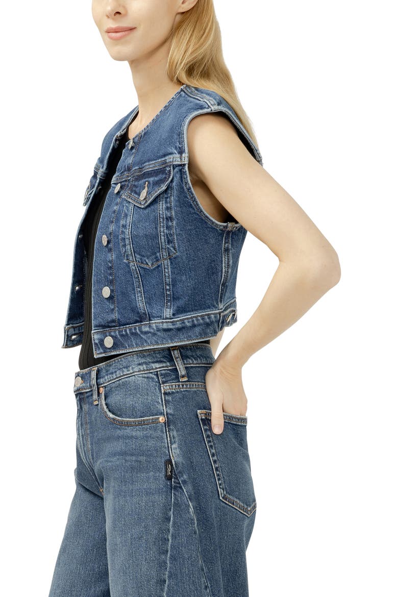Crop Denim Trucker Vest, Alternate, color, WHISPER
