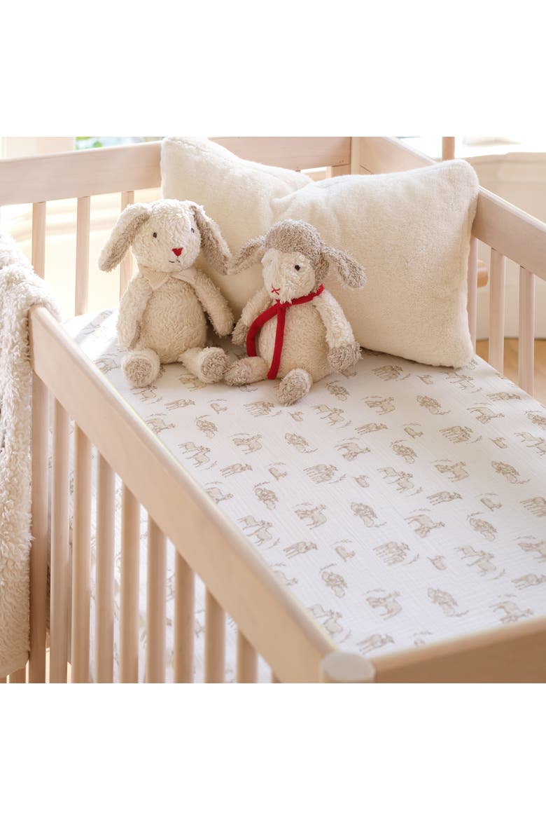 Signature Organic Cotton Muslin Lamb Fitted Crib/Toddler Sheet, Alternate, color, White