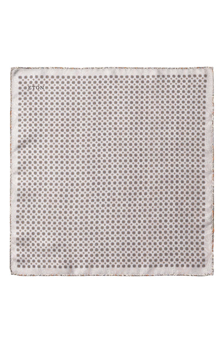 Eton Medallion & Paisley Reversible Silk Pocket Square, Alternate, color, Light Grey