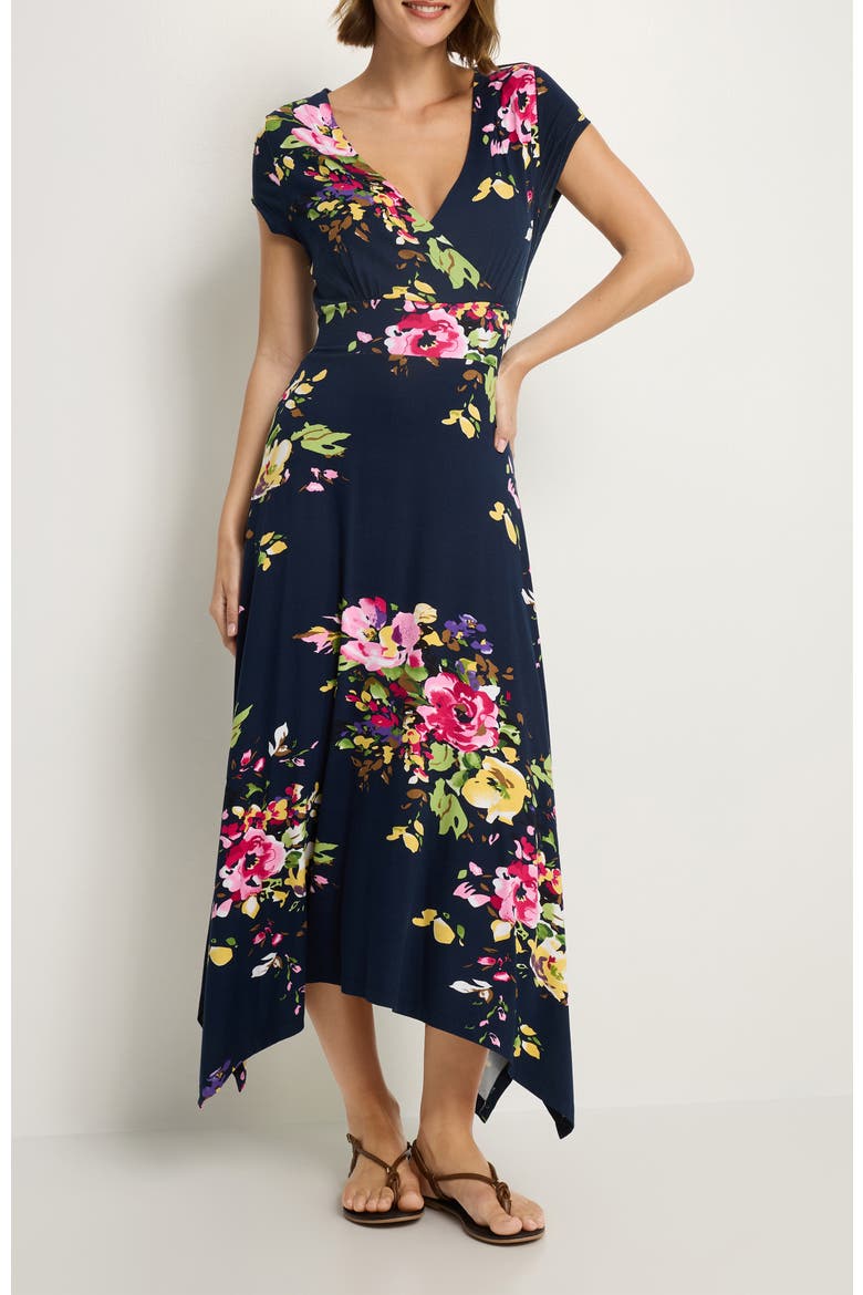 Handkerchief Hem Dress, Main, color, Navy Printed