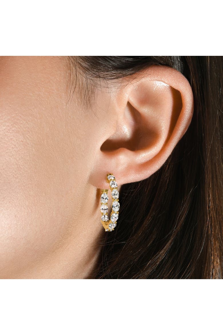 3Ct TW Oval Diamond Inside Outside Hoops 14k Gold Lab Grown 1", Alternate, color, 14k Yellow Gold