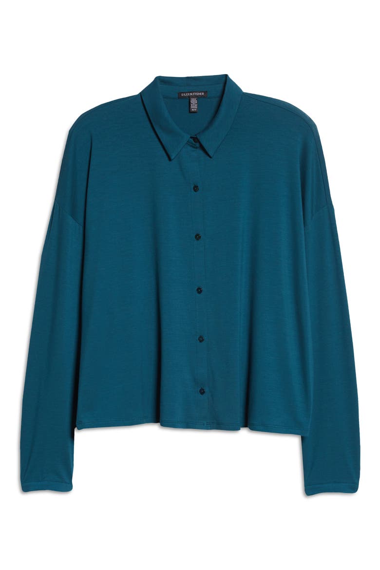 Classic Collar Stretch Jersey Boxy Shirt, Alternate, color, BLUE SPRUCE