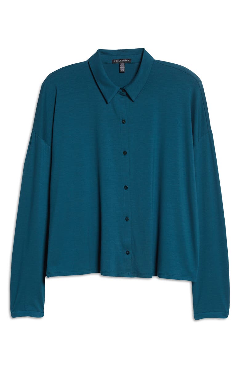 Eileen Fisher Classic Collar Stretch Jersey Boxy Shirt, Alternate, color,