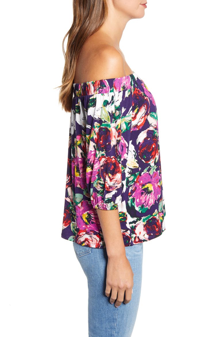 Loveapella Floral Off the Shoulder Top, Alternate, color, AZALEA/ PLUM