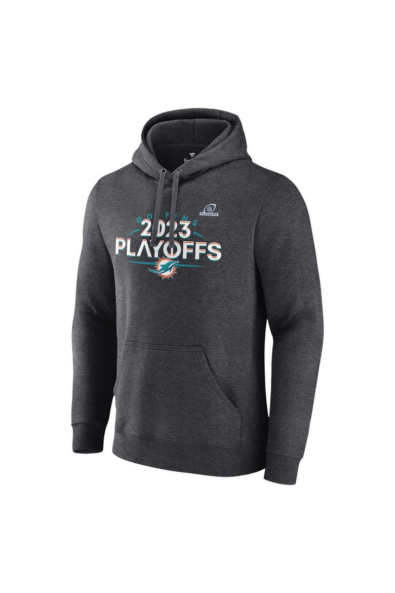 Men's Fanatics Branded Heather Charcoal Miami Dolphins 2023 NFL Playoffs Fleece Pullover Hoodie, Alternate, color, Heather Charcoal