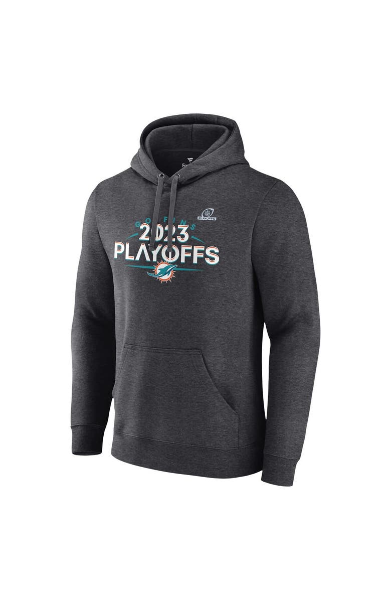 FANATICS Men's Fanatics Branded Heather Charcoal Miami Dolphins 2023 NFL Playoffs Fleece Pullover Hoodie, Alternate, color,