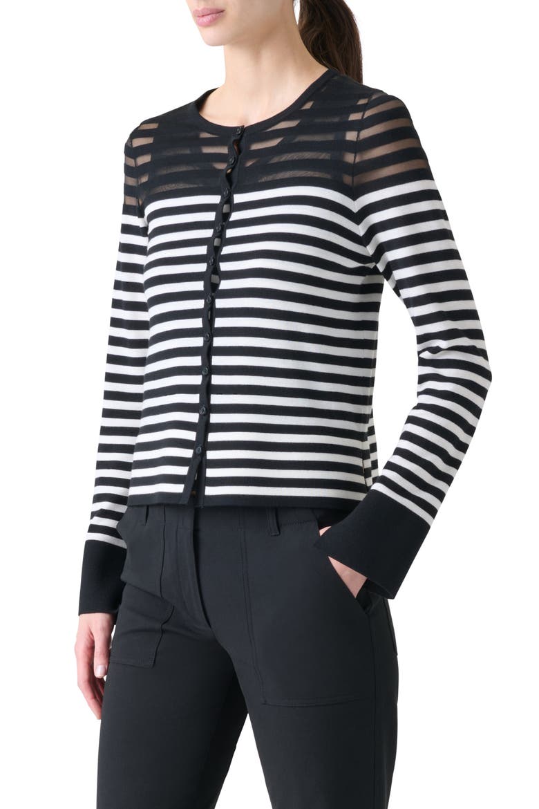 Stripe Virgin Wool Blend Cardigan, Alternate, color, BLACK-CREAM