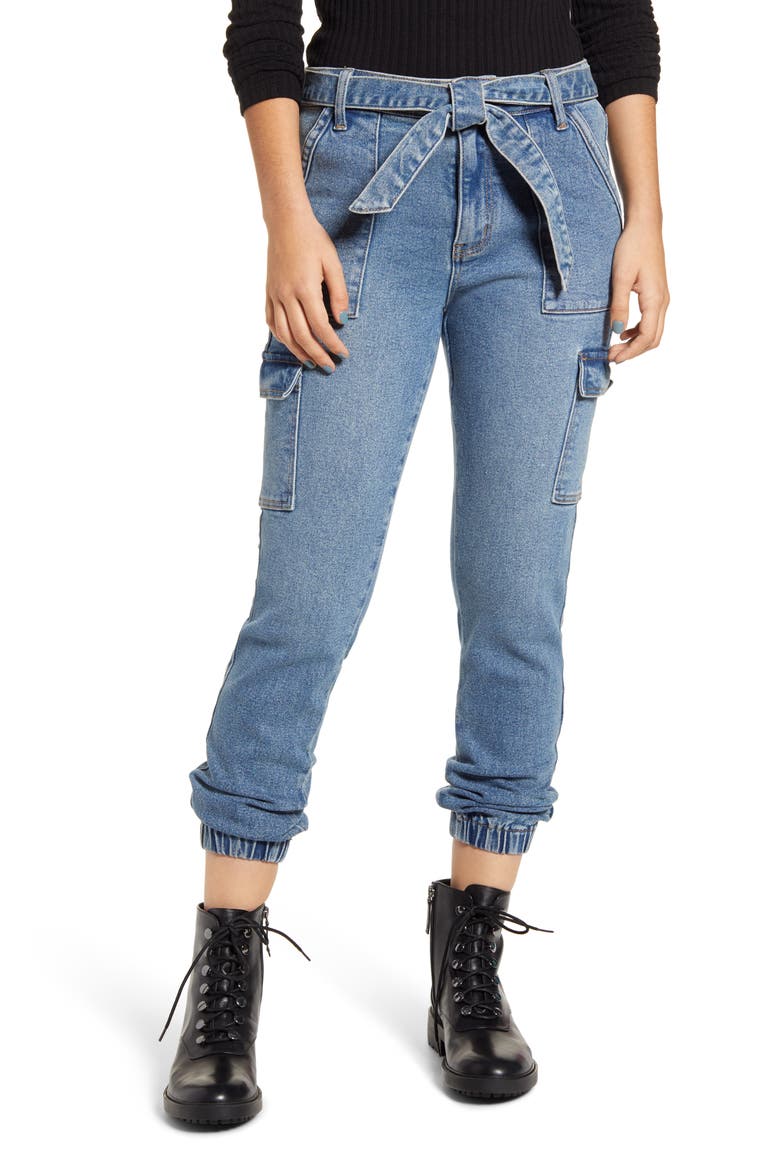 High Waist Cargo Jogger Jeans, Main, color, DARK WASH