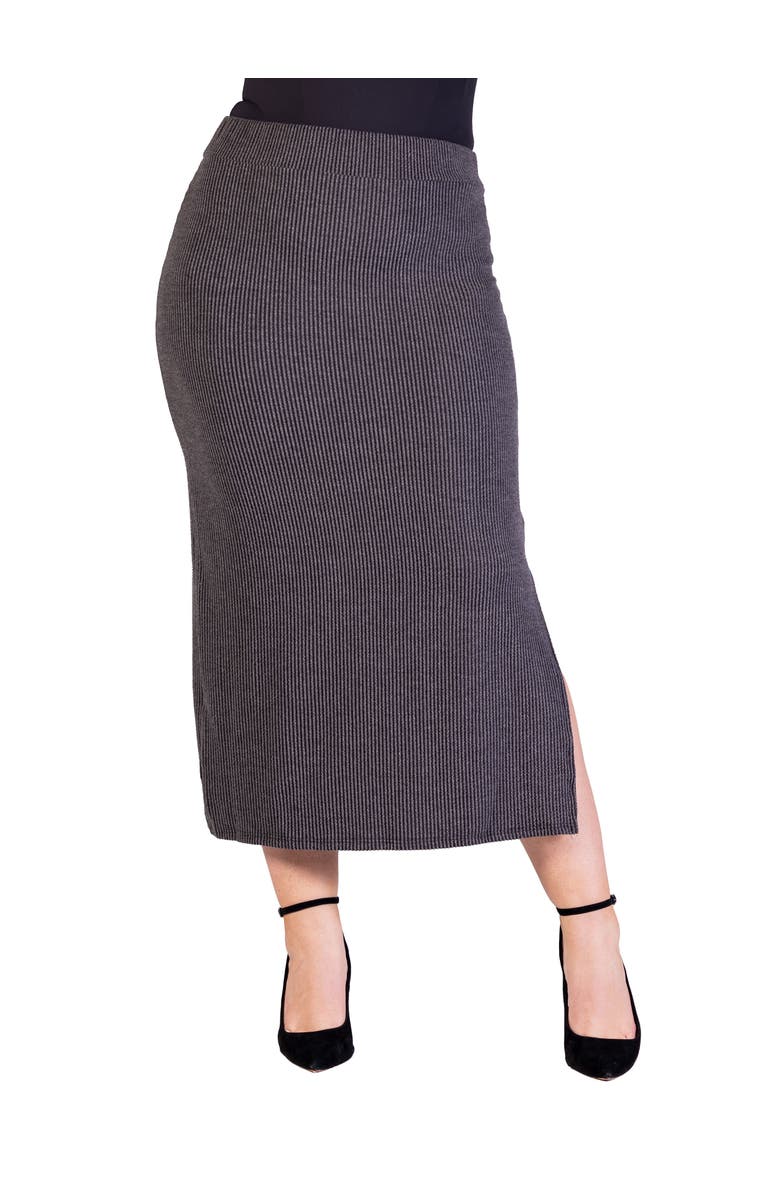24seven Comfort Apparel Ribbed Knit Side Slit Elastic Waist Maxi Skirt, Main, color, Black