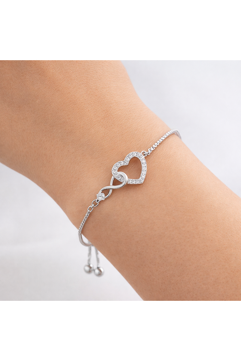 Crystal Infinity Heart Adjustable Bracelet, Alternate, color, Silver
