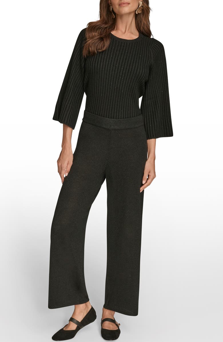 Donna Karan New York Ankle Wide Leg Sweater Pants, Alternate, color, Black