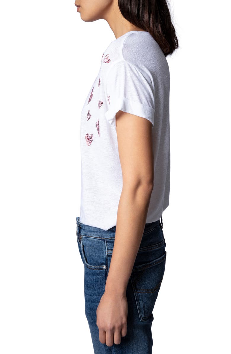 Zadig & Voltaire Anya Beaded Hearts Linen Blend T-Shirt, Alternate, color, 