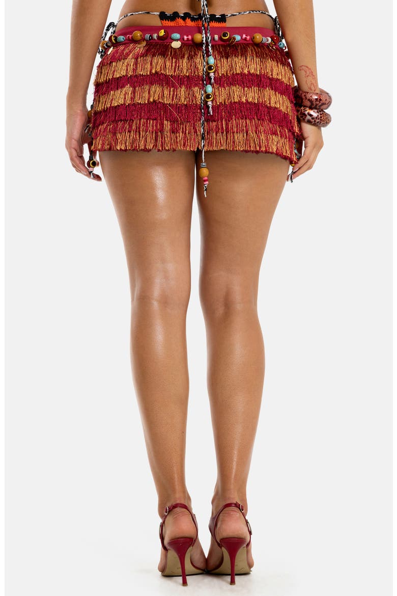 Beaded Fringed Micro Miniskirt, Alternate, color, RED MULTI