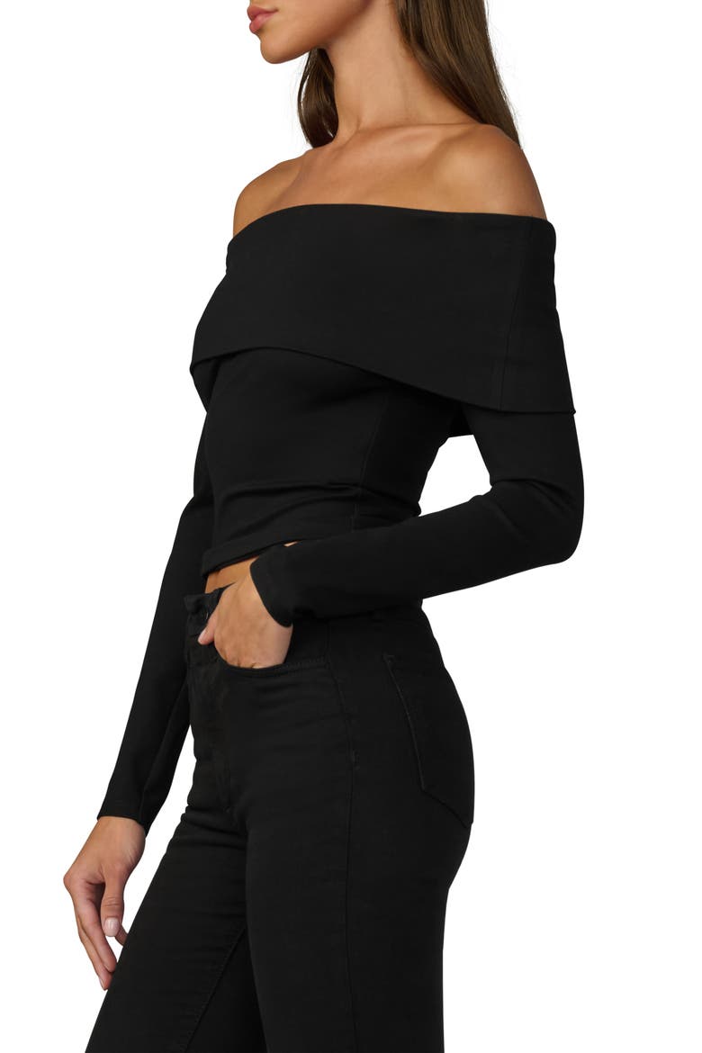 The Olive Off the Shoulder Long Sleeve Top, Alternate, color, BLACK