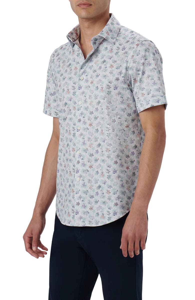Bugatchi Miles OoohCotton<sup>®</sup> Floral Short Sleeve Button-Up Shirt, Alternate, color,