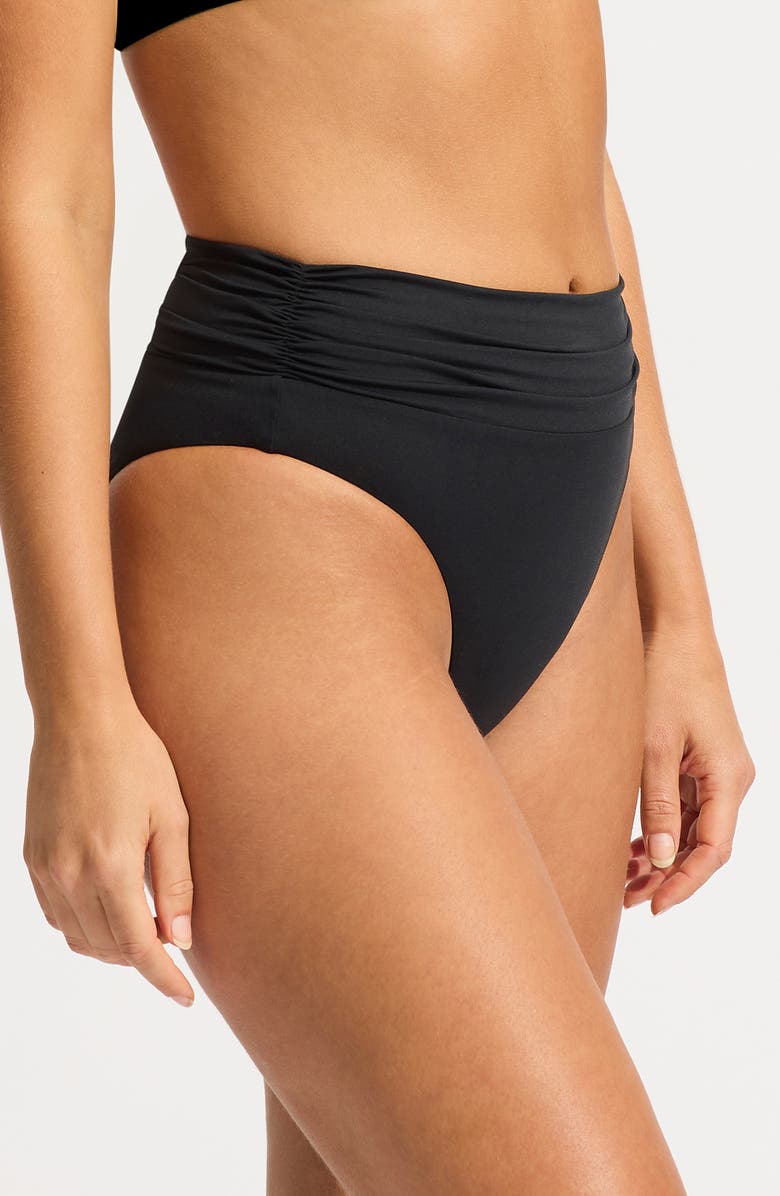 Seafolly Rio High Waist Bikini Bottoms, Alternate, color, Black