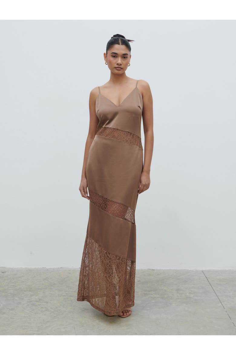Monique Lace Inserted Slip Dress, Alternate, color, Stone