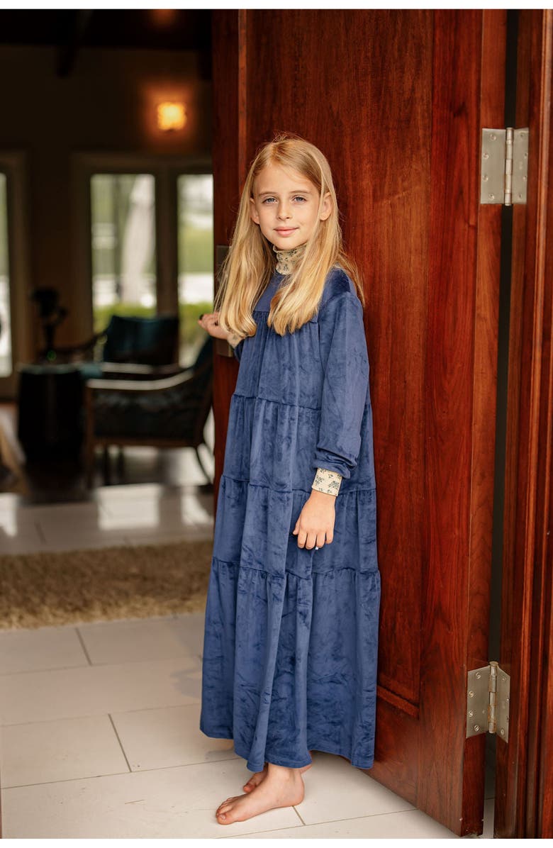 Pouf Velour Robe, Alternate, color, Navy