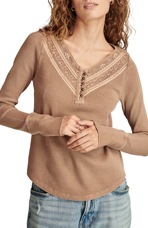 Embroidered Mesh Henley