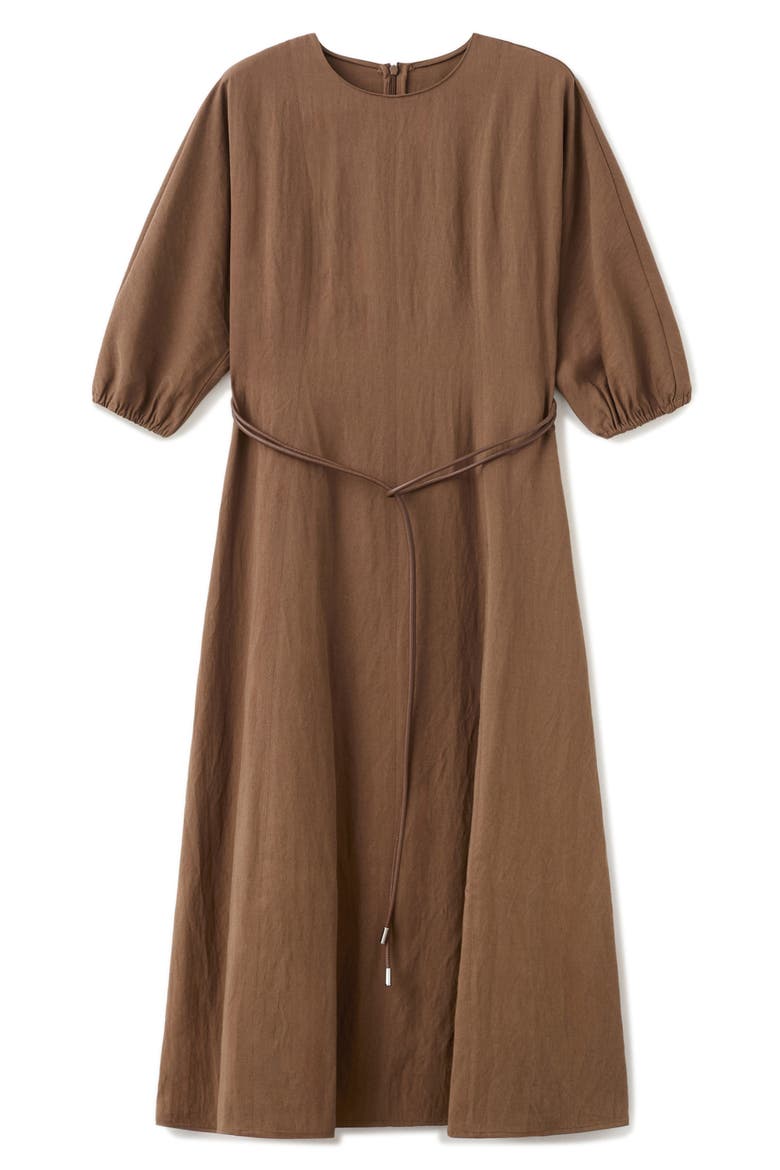 Belted Midi Dress, Main, color, BROWN