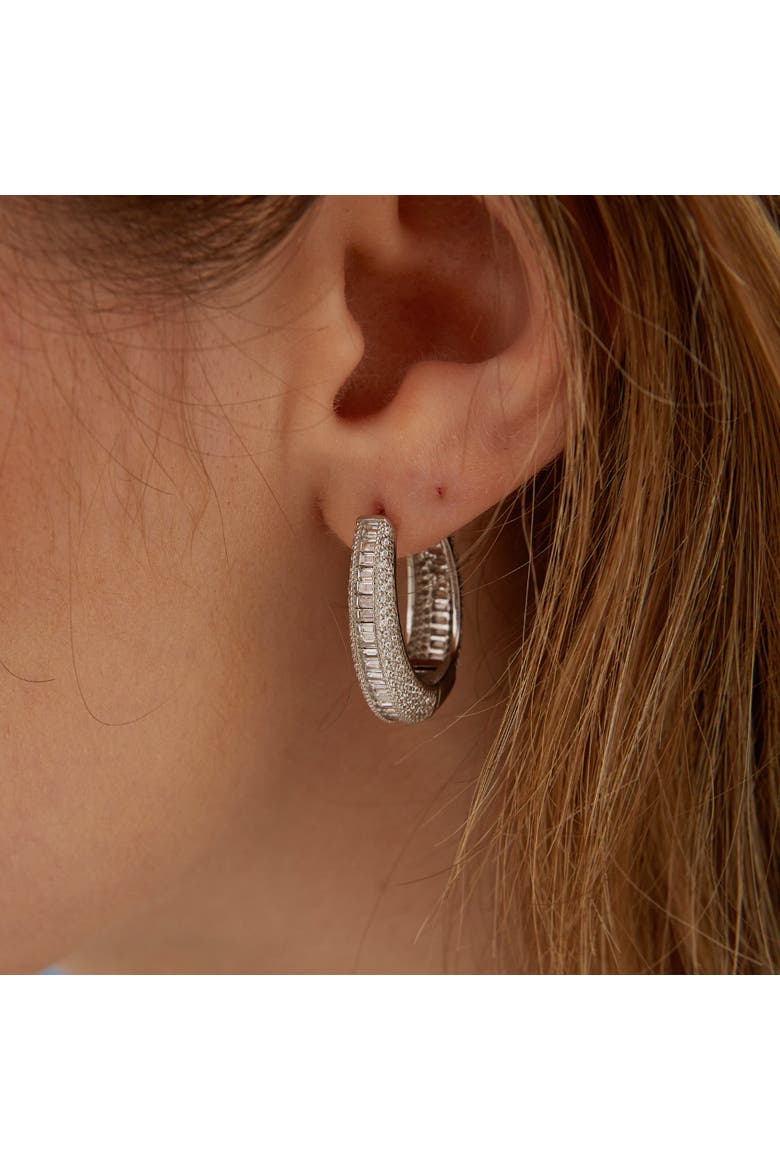 Elliptical Oval Chunky Hoop Sterling Silver Zirconia Earring, Alternate, color, Silver