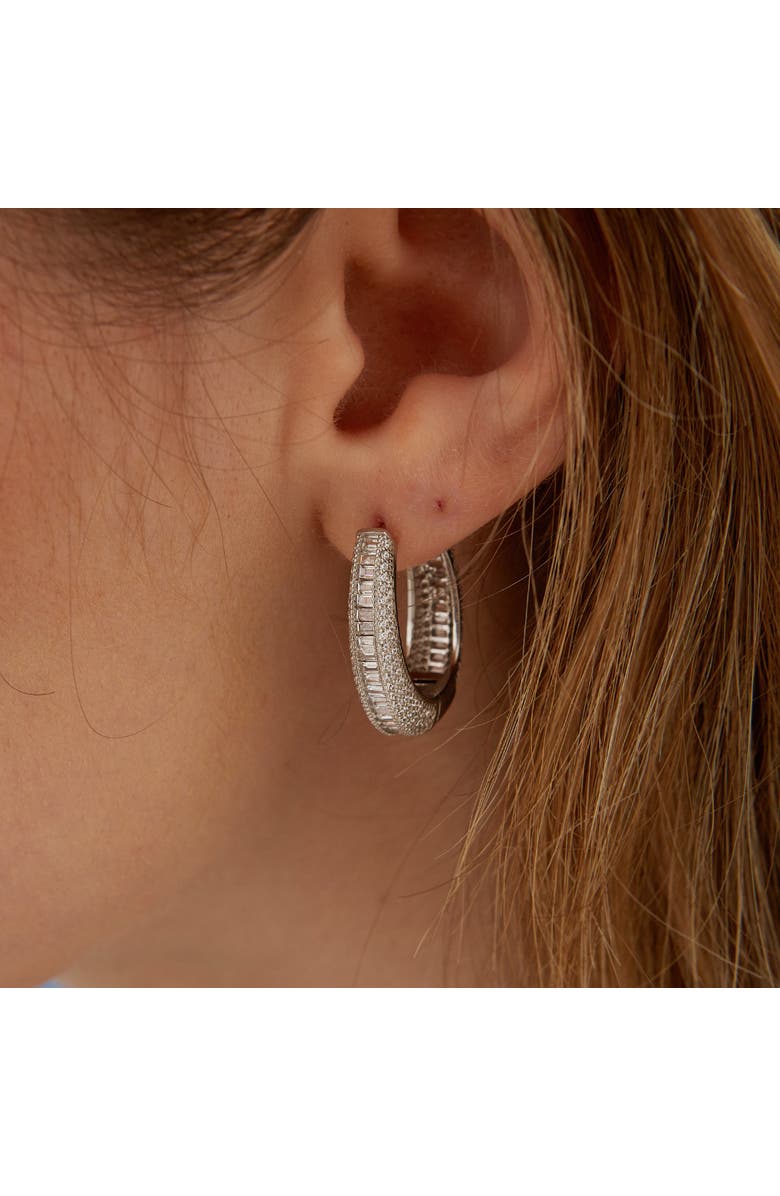 Spero London Elliptical Oval Chunky Hoop Sterling Silver Zirconia Earring, Alternate, color, Silver