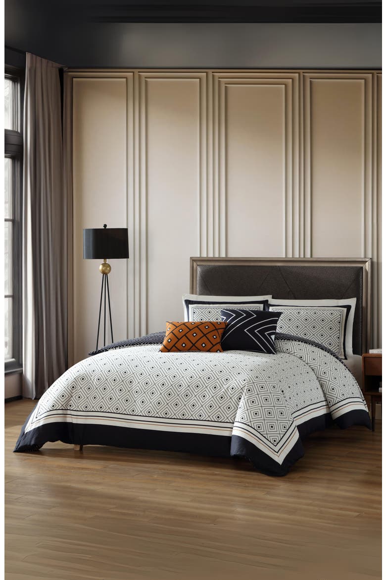 Geometric Cotton 5-Piece Reversible Comforter Set, Alternate, color, BLACK WHITE