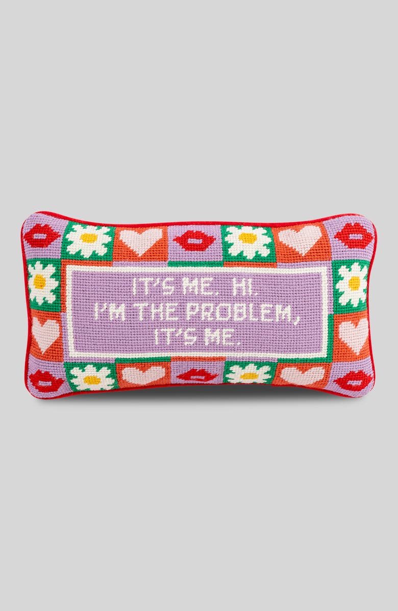 Furbish It's Me Needlepoint Pillow, Main, color, Purple, Red