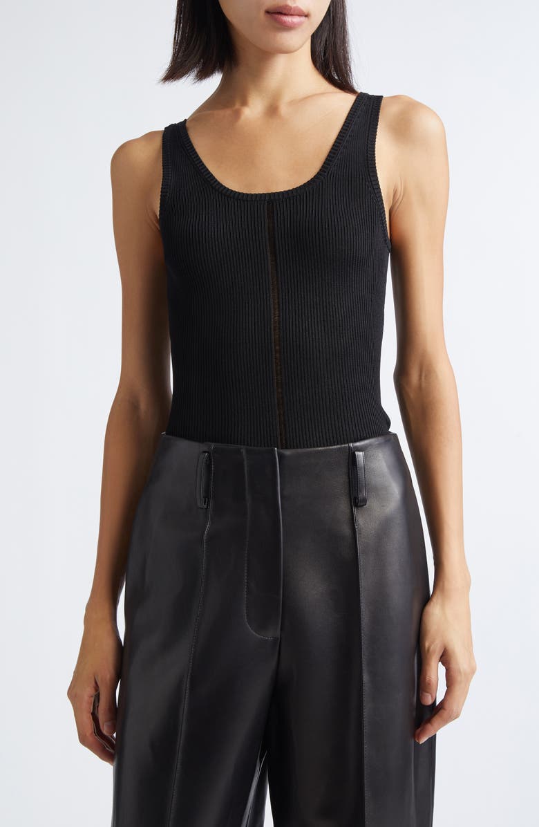 GRACE LING Logo Tag Rib Column Tank, Main, color, Black