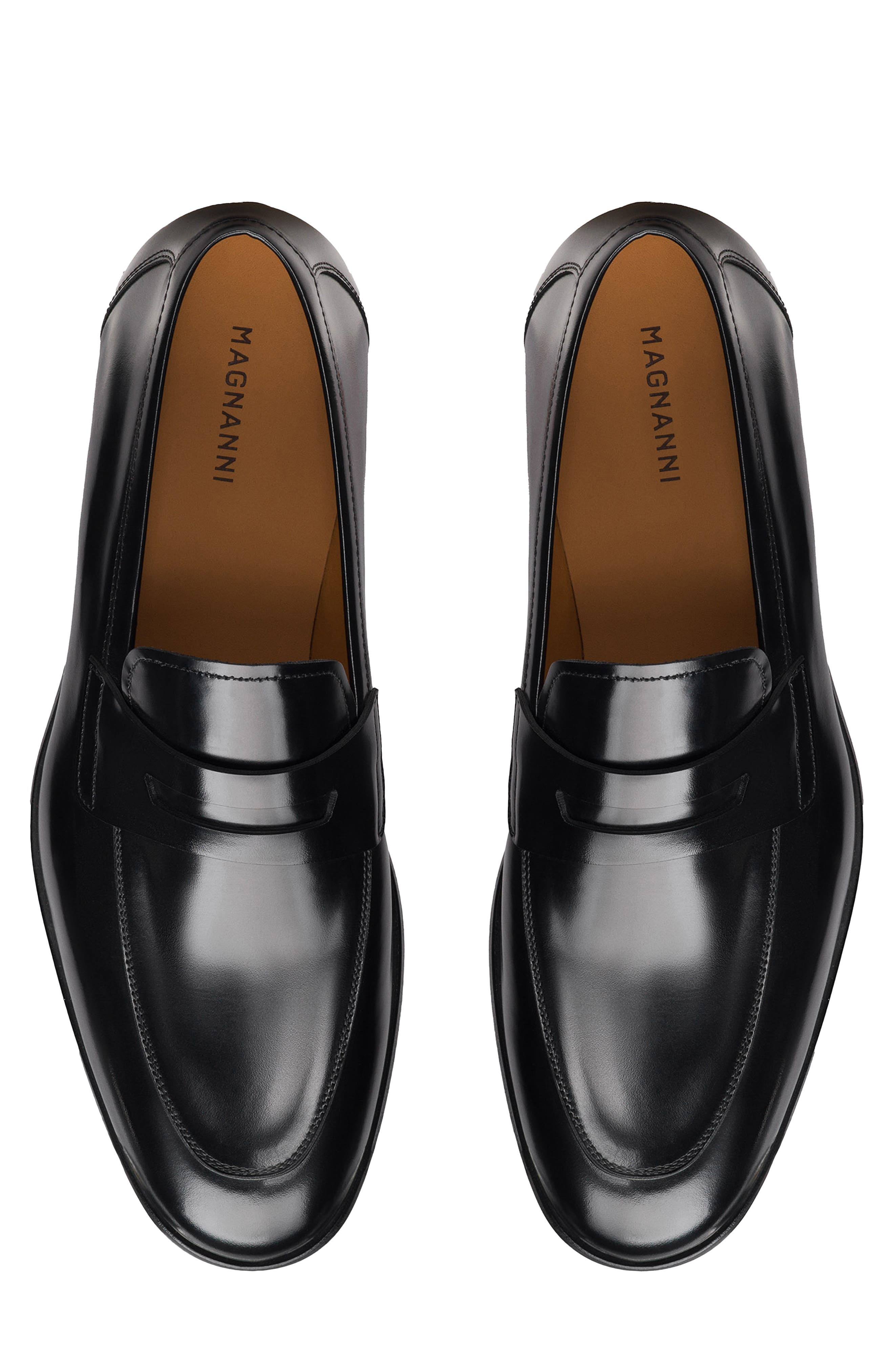 Magnanni Magico II Black Leather Apron Toe Loafer, Alternate, color, Black