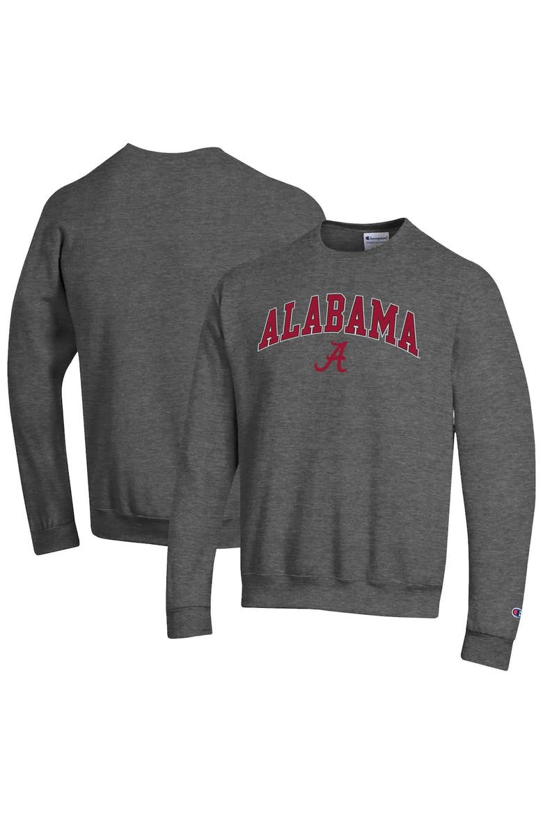 Men's Champion  Heather Charcoal Alabama Crimson Tide Arch Over Logo Pullover Sweatshirt, Alternate, color, Heather Charcoal