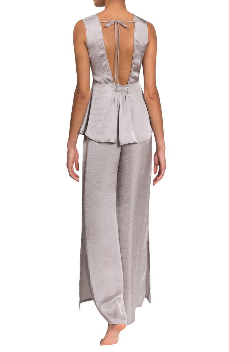 Everyday Ritual Wide Leg Satin Pajamas, Alternate, color, Oyster Grey