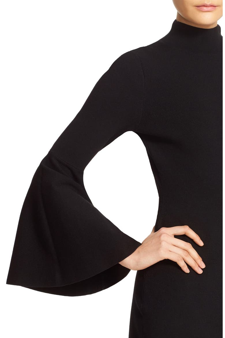Bell Sleeve Mock Neck Knit Dress, Alternate, color, BLACK