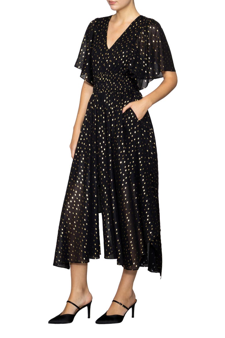 Metallic Smocked Waist Chiffon Maxi Dress, Alternate, color, BLACK GOLD