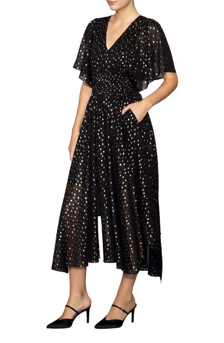 MELLODAY Metallic Smocked Waist Chiffon Maxi Dress, Alternate, color, Black Gold